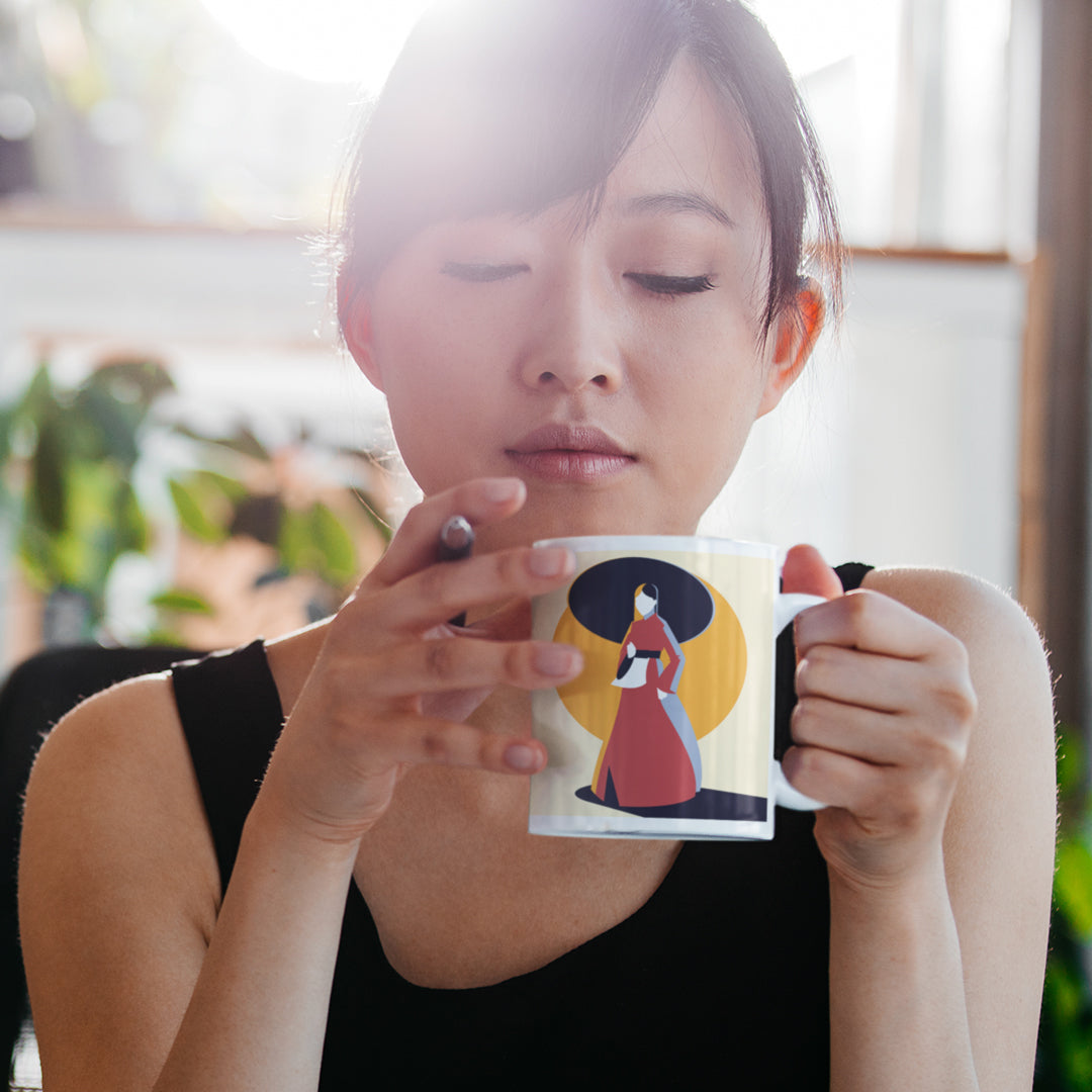Woman in Korean Hanbok with Umbrella Abstract Mug