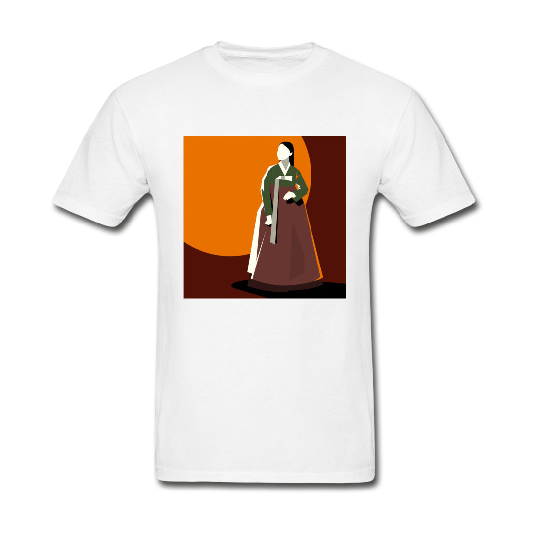 Woman in Korean Hanbok with Orange Sun- Unisex Ultra Cotton Adult T-Shirt