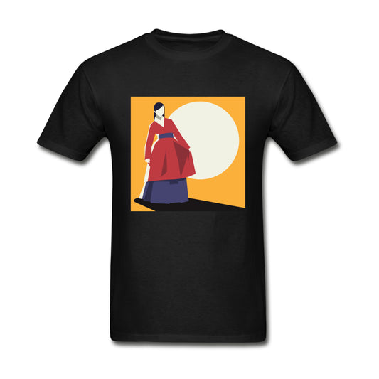Woman in Red Korean Hanbok with a Blue Sash Abstract- Unisex Ultra Cotton Adult T-Shirt