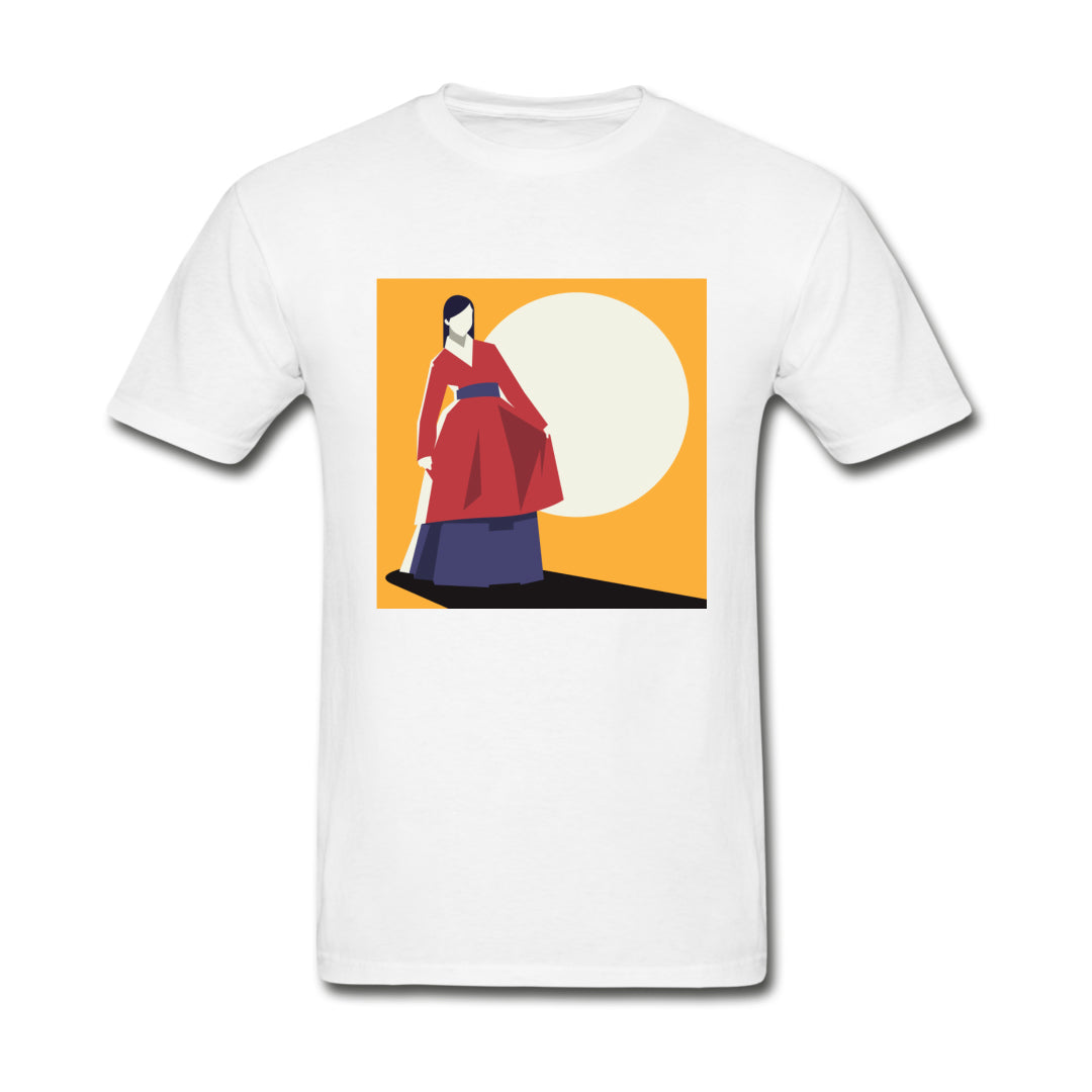 Woman in Red Korean Hanbok with a Blue Sash Abstract- Unisex Ultra Cotton Adult T-Shirt