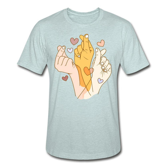 Trio of Finger Hearts- Unisex Heather Prism T-Shirt - Hot Like Kimchi