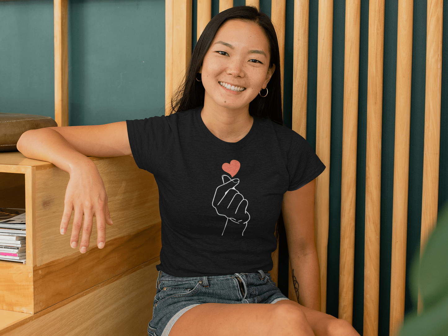 Korean Finger Heart Gesture- Dark Unisex Tri-Blend T-Shirt - Hot Like Kimchi