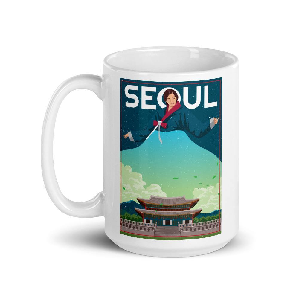 SEOUL Lady in Korean Hanbok Gyeongbokgung/Gyeongbok Palace 15 oz. Mug - Hot Like Kimchi