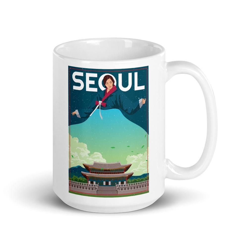 SEOUL Lady in Korean Hanbok Gyeongbokgung/Gyeongbok Palace 15 oz. Mug - Hot Like Kimchi