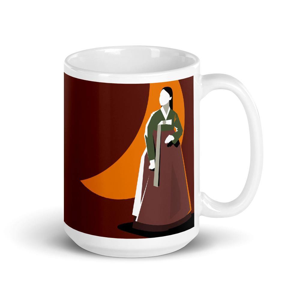 Woman in Korean Hanbok with Crescent Moon Abstract Mug - Hot Like Kimchi
