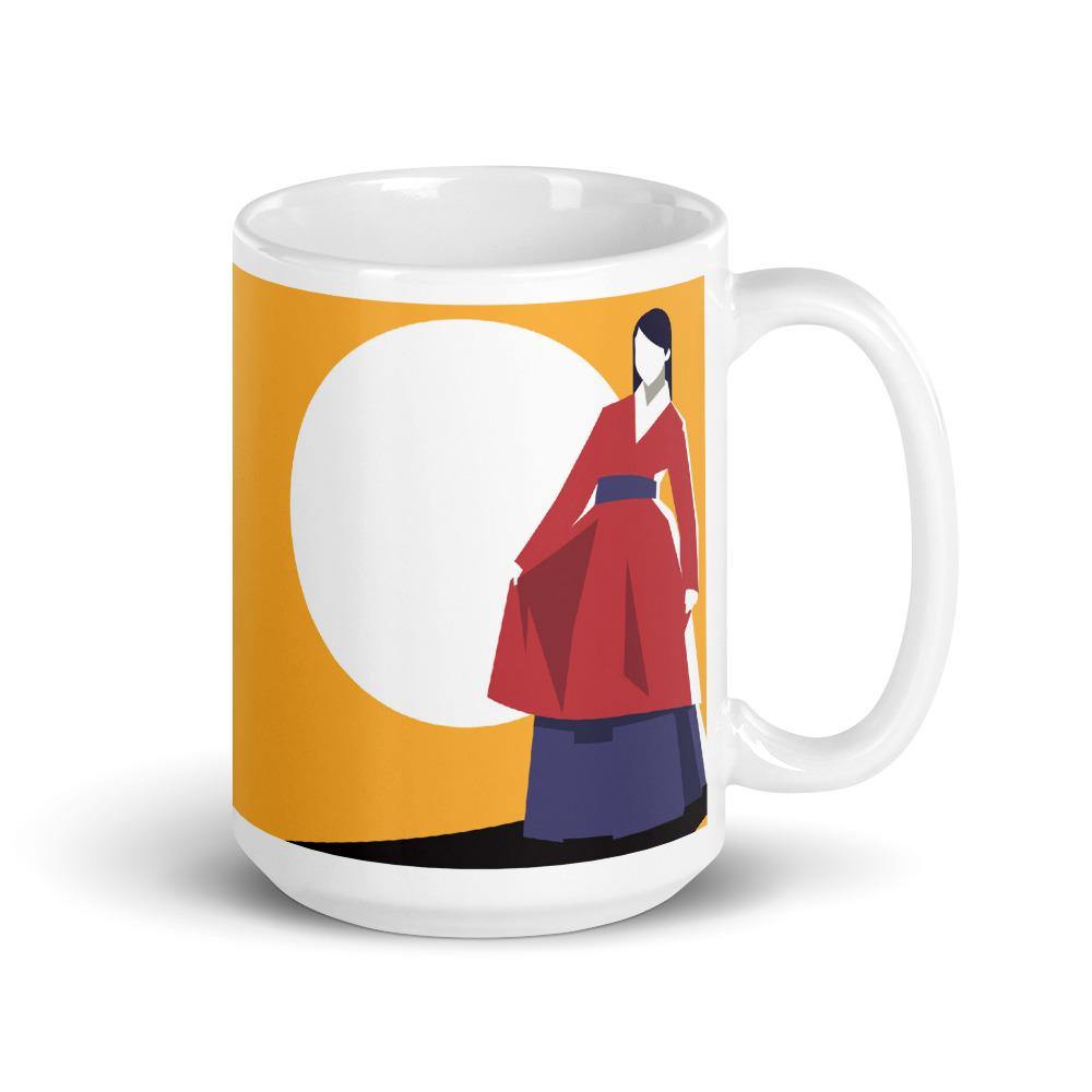 Woman in Red Korean Hanbok with a Blue Sash Abstract Mug - Hot Like Kimchi