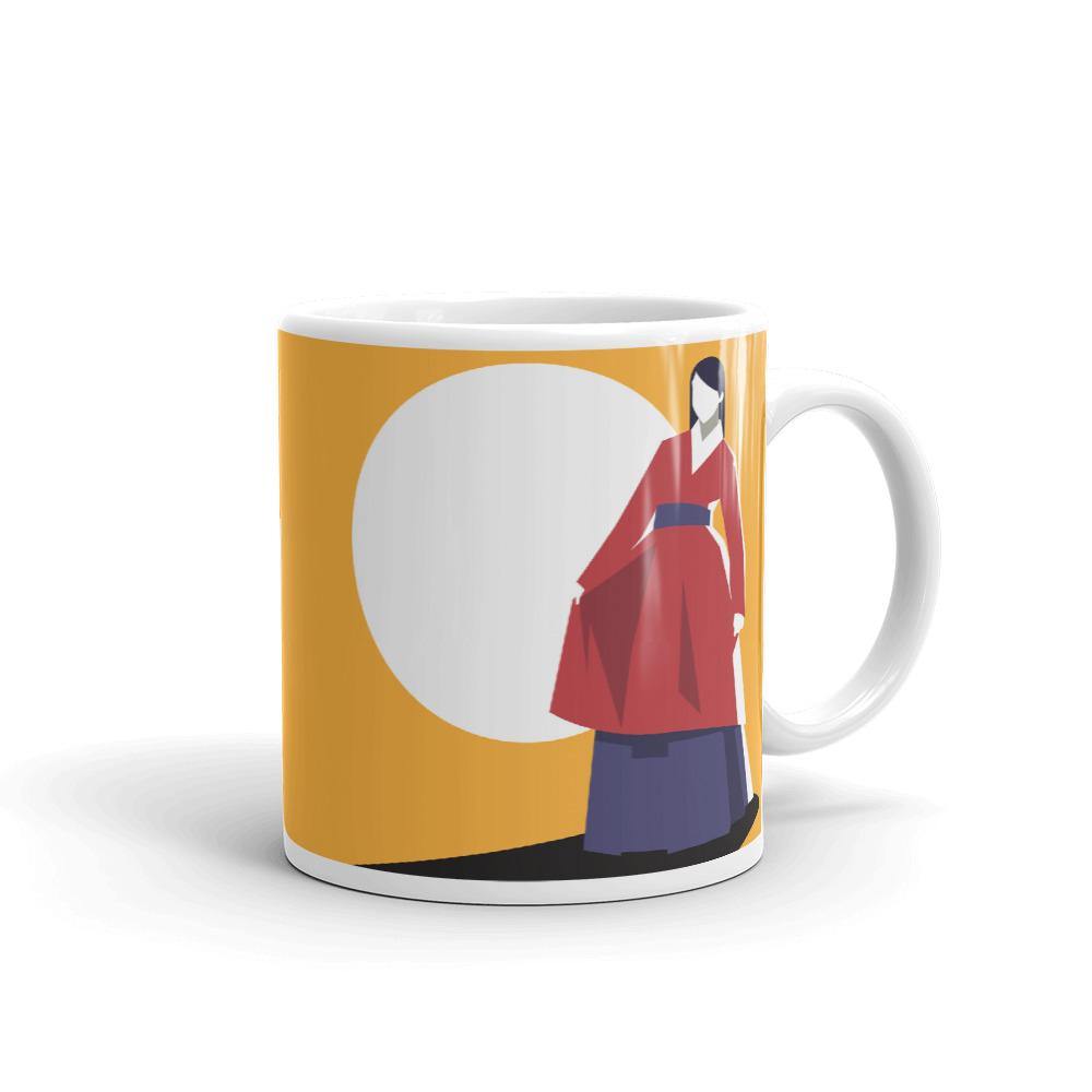 Woman in Red Korean Hanbok with a Blue Sash Abstract Mug - Hot Like Kimchi