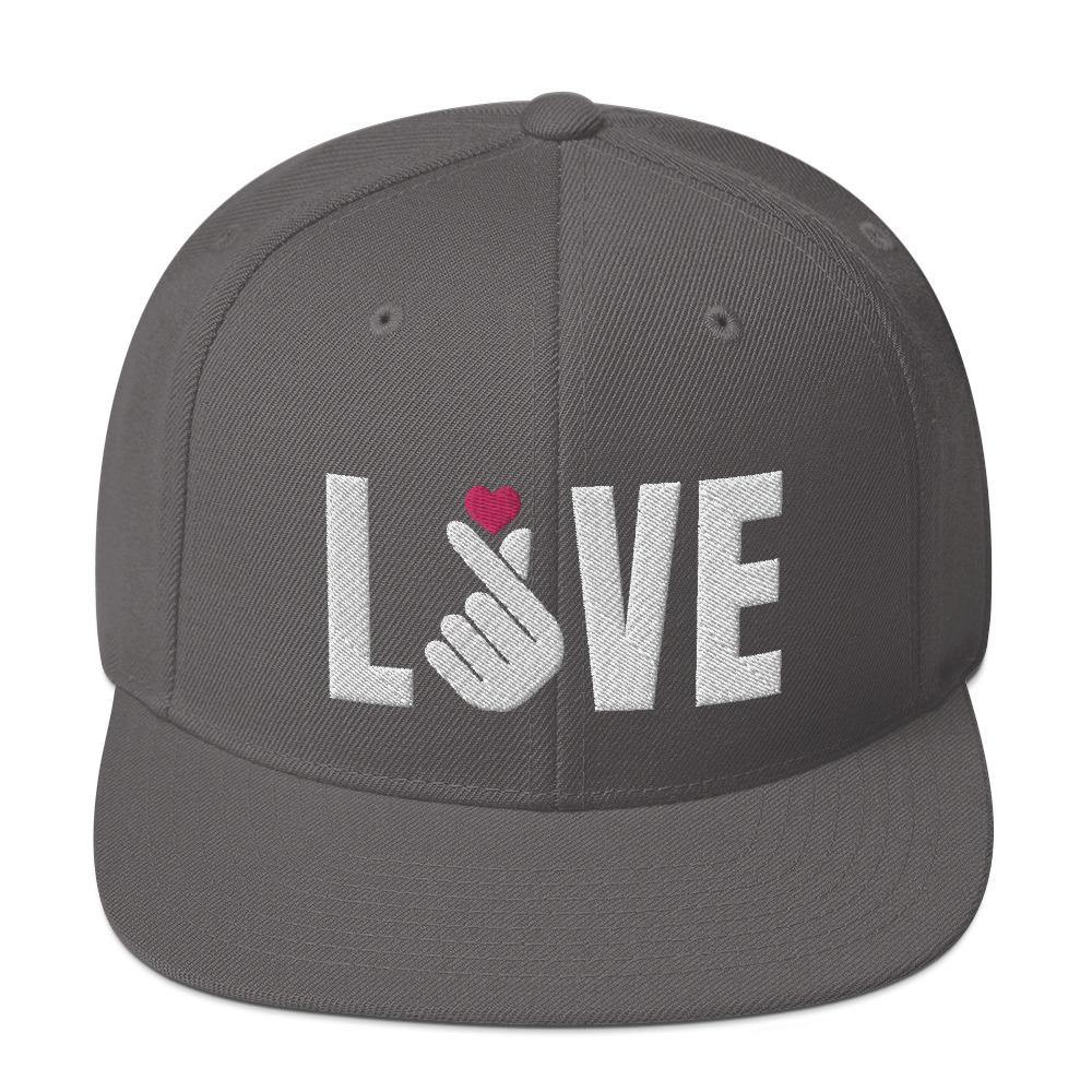 3D Puff Embroidered LOVE with Finger Heart (Pink Heart) Snapback Hat - Hot Like Kimchi