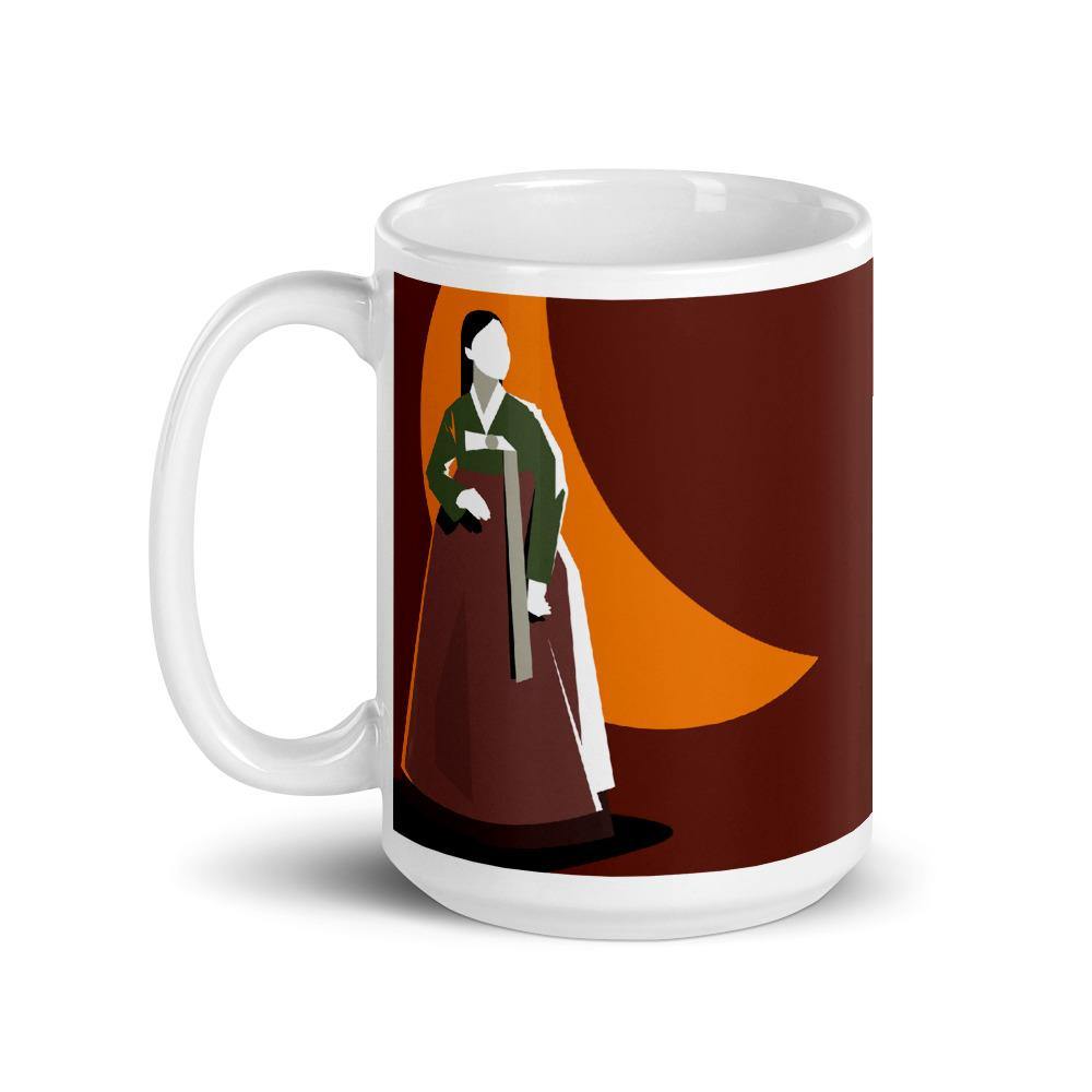 Woman in Korean Hanbok with Crescent Moon Abstract Mug - Hot Like Kimchi