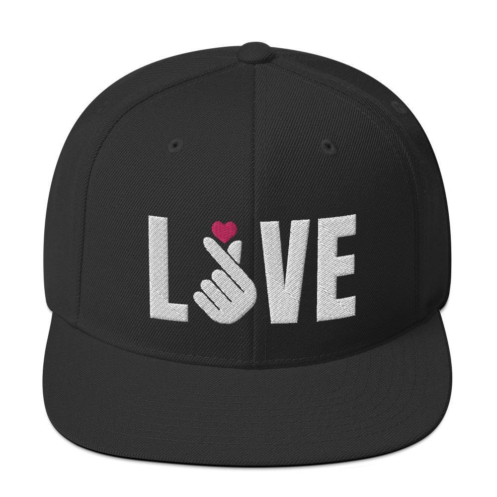 3D Puff Embroidered LOVE with Finger Heart (Pink Heart) Snapback Hat - Hot Like Kimchi