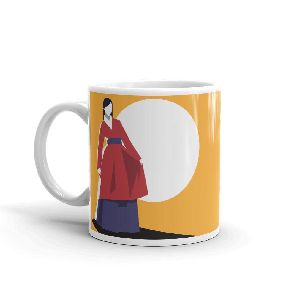 Woman in Red Korean Hanbok with a Blue Sash Abstract Mug - Hot Like Kimchi