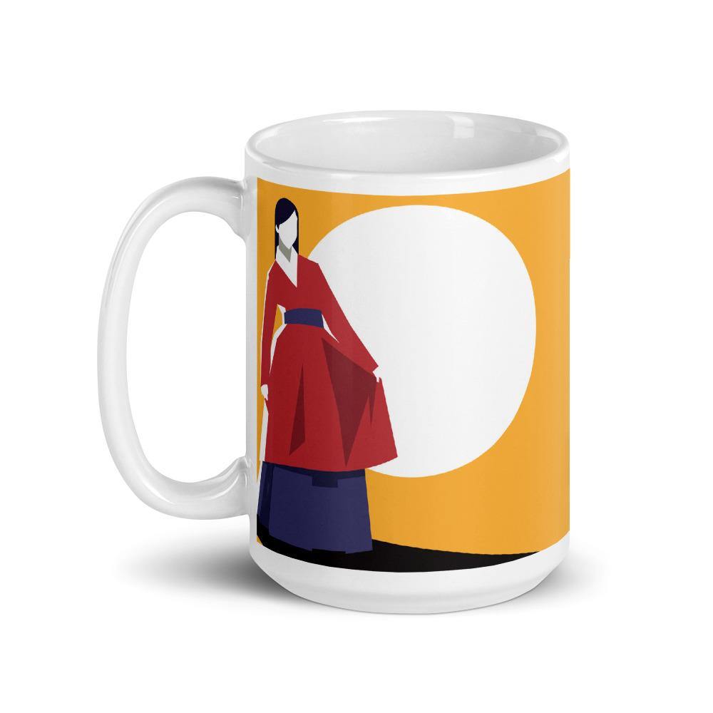 Woman in Red Korean Hanbok with a Blue Sash Abstract Mug - Hot Like Kimchi