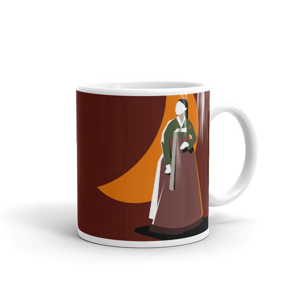 Woman in Korean Hanbok with Crescent Moon Abstract Mug - Hot Like Kimchi
