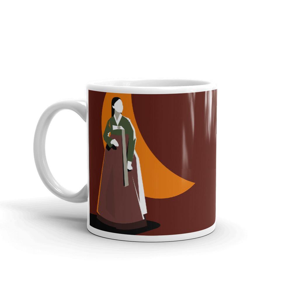 Woman in Korean Hanbok with Crescent Moon Abstract Mug - Hot Like Kimchi