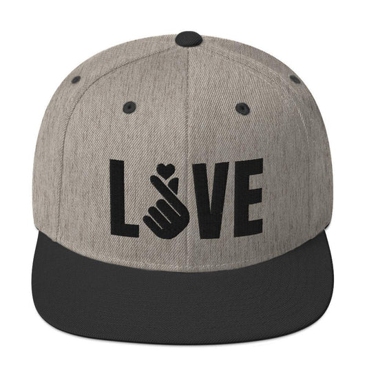 3D Puff Embroidered LOVE with Finger Heart (Black) Snapback Hat - Hot Like Kimchi