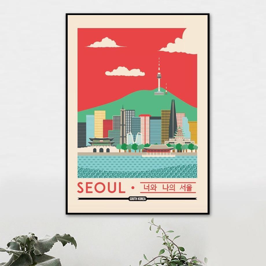 Seoul, South Korea Skyline Travel Canvas Poster - Hot Like Kimchi