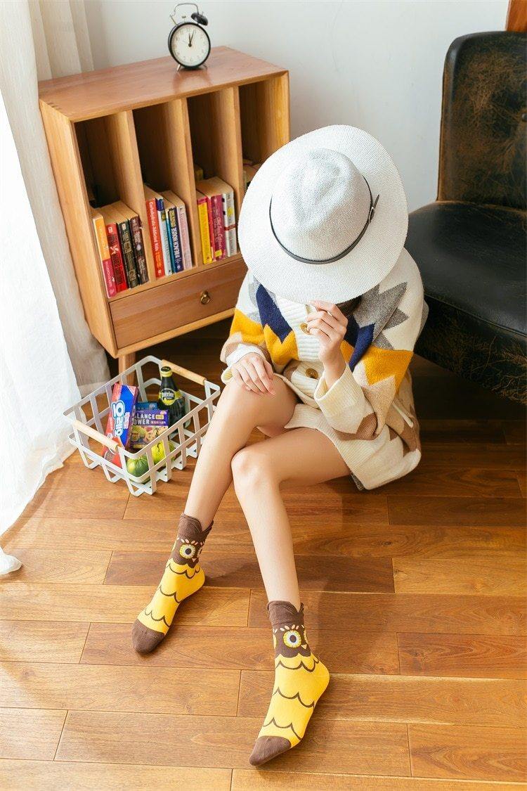 Trendy Owl Pattern Ankle Socks - Hot Like Kimchi