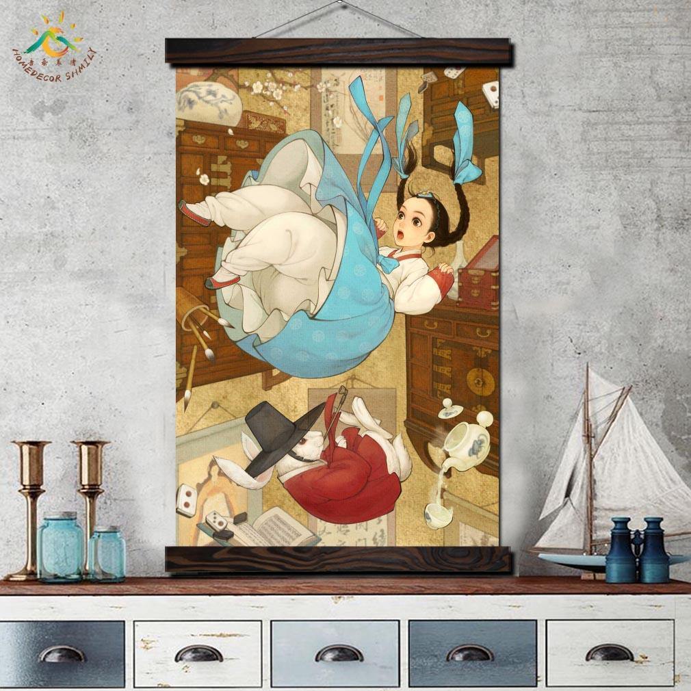 Korean Alice in Wonderland Costume Girl Scroll Wall Art - Hot Like Kimchi