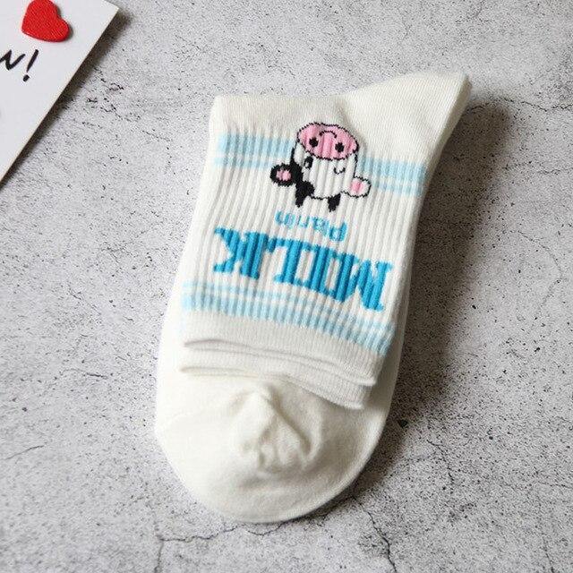 Fun Milk Flavor Design Crew Socks - Hot Like Kimchi