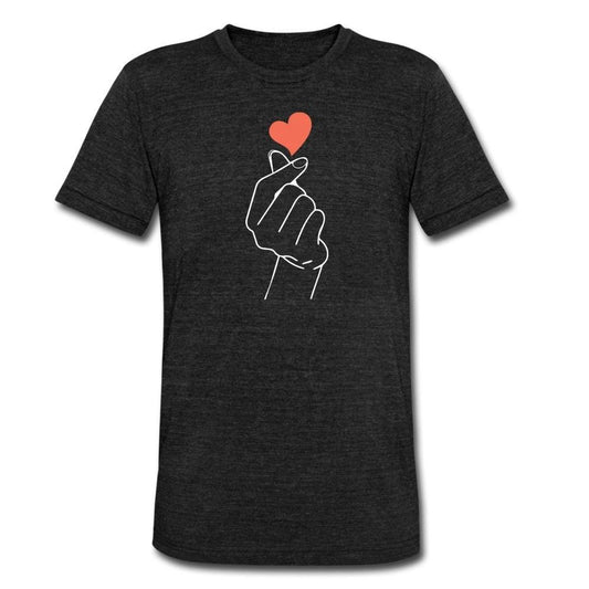 Korean Finger Heart Gesture- Dark Unisex Tri-Blend T-Shirt - Hot Like Kimchi