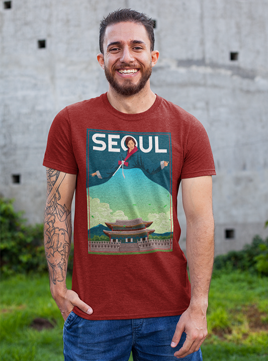 SEOUL Lady in Korean Hanbok Gyeongbokgung/Gyeongbok Palace- Unisex Tri-Blend T-Shirt - Hot Like Kimchi