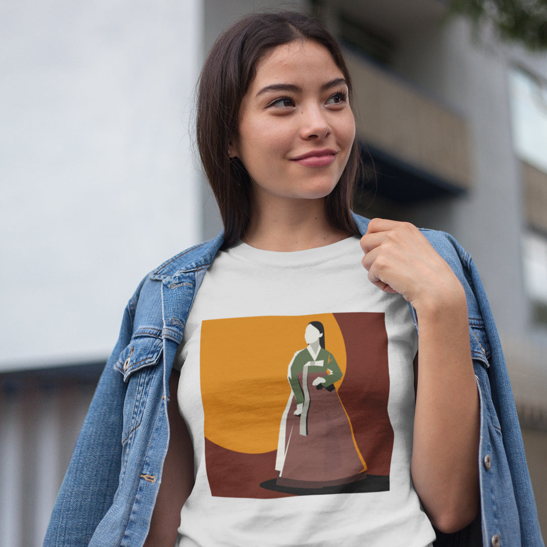Woman in Korean Hanbok with Orange Sun- Unisex Ultra Cotton Adult T-Shirt