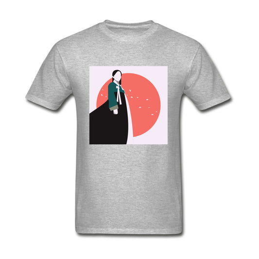 Woman in Korean Hanbok with Petals and Pink Sun Abstract- Unisex Ultra Cotton Adult T-Shirt