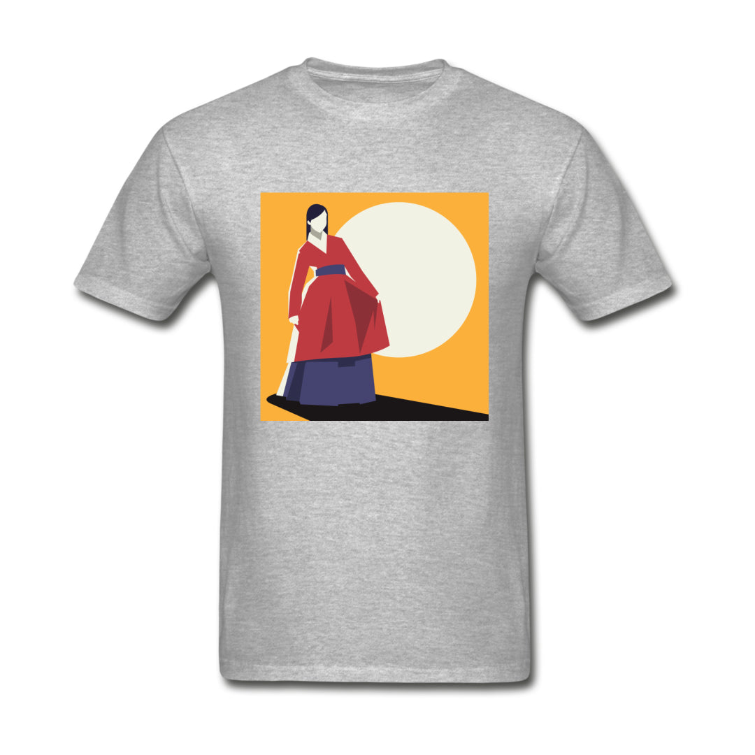 Woman in Red Korean Hanbok with a Blue Sash Abstract- Unisex Ultra Cotton Adult T-Shirt