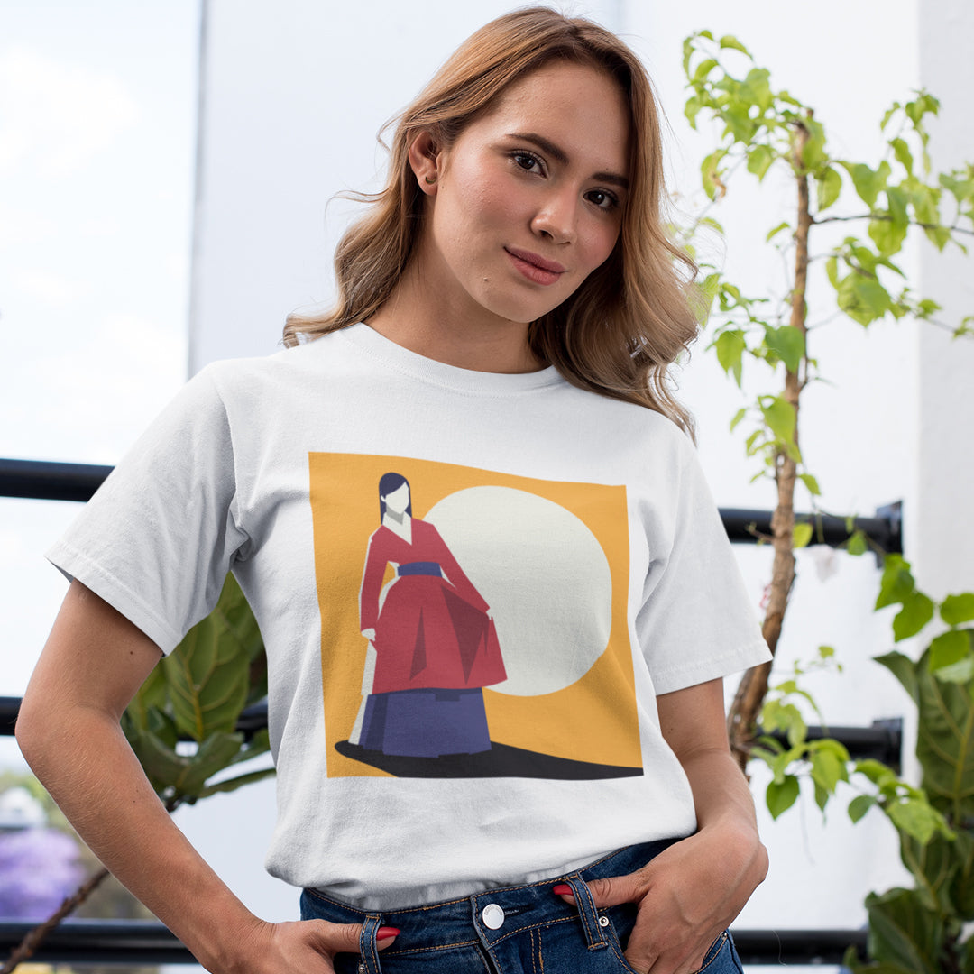 Woman in Red Korean Hanbok with a Blue Sash Abstract- Unisex Ultra Cotton Adult T-Shirt