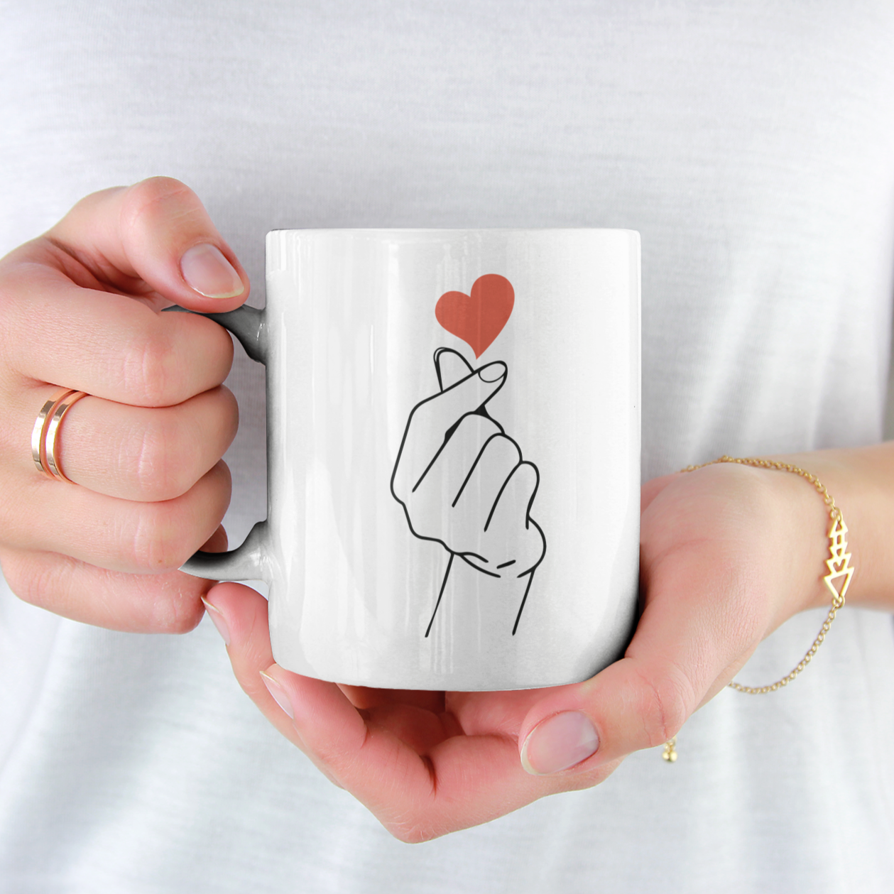 Korean Finger Heart Gesture- Coffee Tea Mug - Hot Like Kimchi