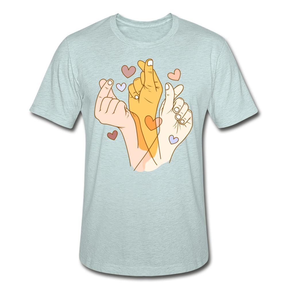 Trio of Finger Hearts- Unisex Heather Prism T-Shirt - Hot Like Kimchi