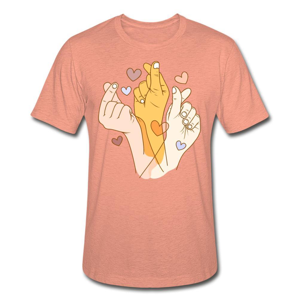 Trio of Finger Hearts- Unisex Heather Prism T-Shirt - Hot Like Kimchi