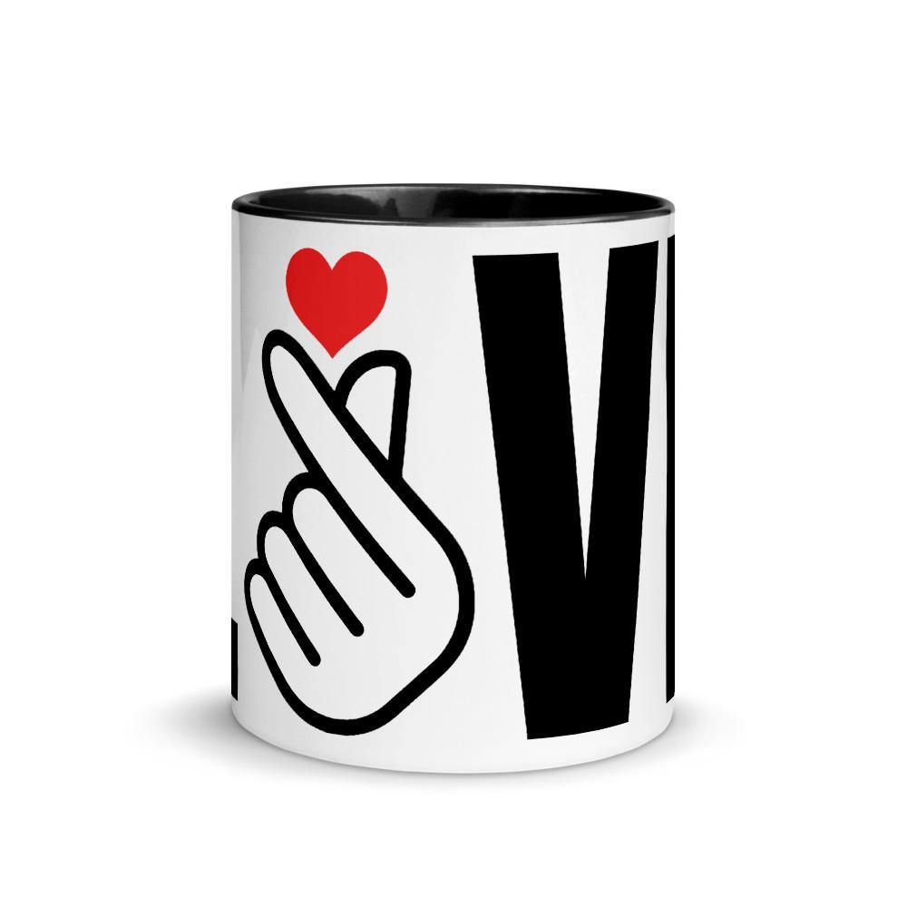 Korean Panoramic LOVE with Finger Heart Gesture- Coffee Tea Mug with Color Inside - Hot Like Kimchi