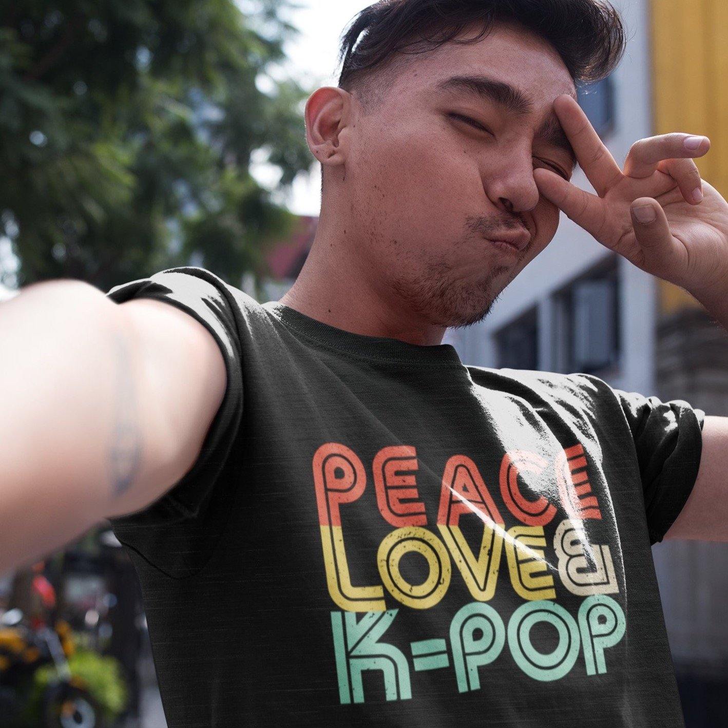 PEACE LOVE & K-POP- Retro Unisex Tri-Blend T-Shirt - Hot Like Kimchi