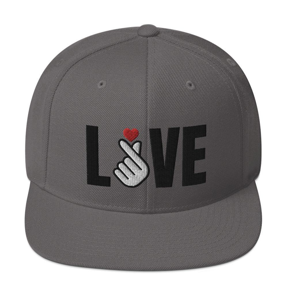 3D Puff Embroidered LOVE with Finger Heart (Red Heart) Snapback Hat - Hot Like Kimchi