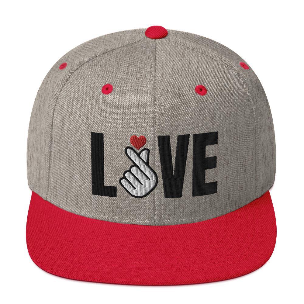 3D Puff Embroidered LOVE with Finger Heart (Red Heart) Snapback Hat - Hot Like Kimchi