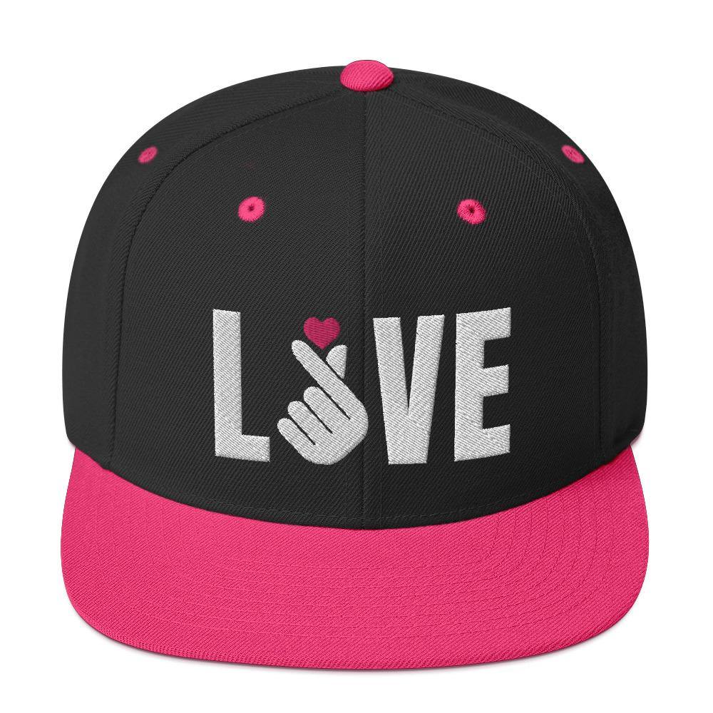 3D Puff Embroidered LOVE with Finger Heart (Pink Heart) Snapback Hat - Hot Like Kimchi