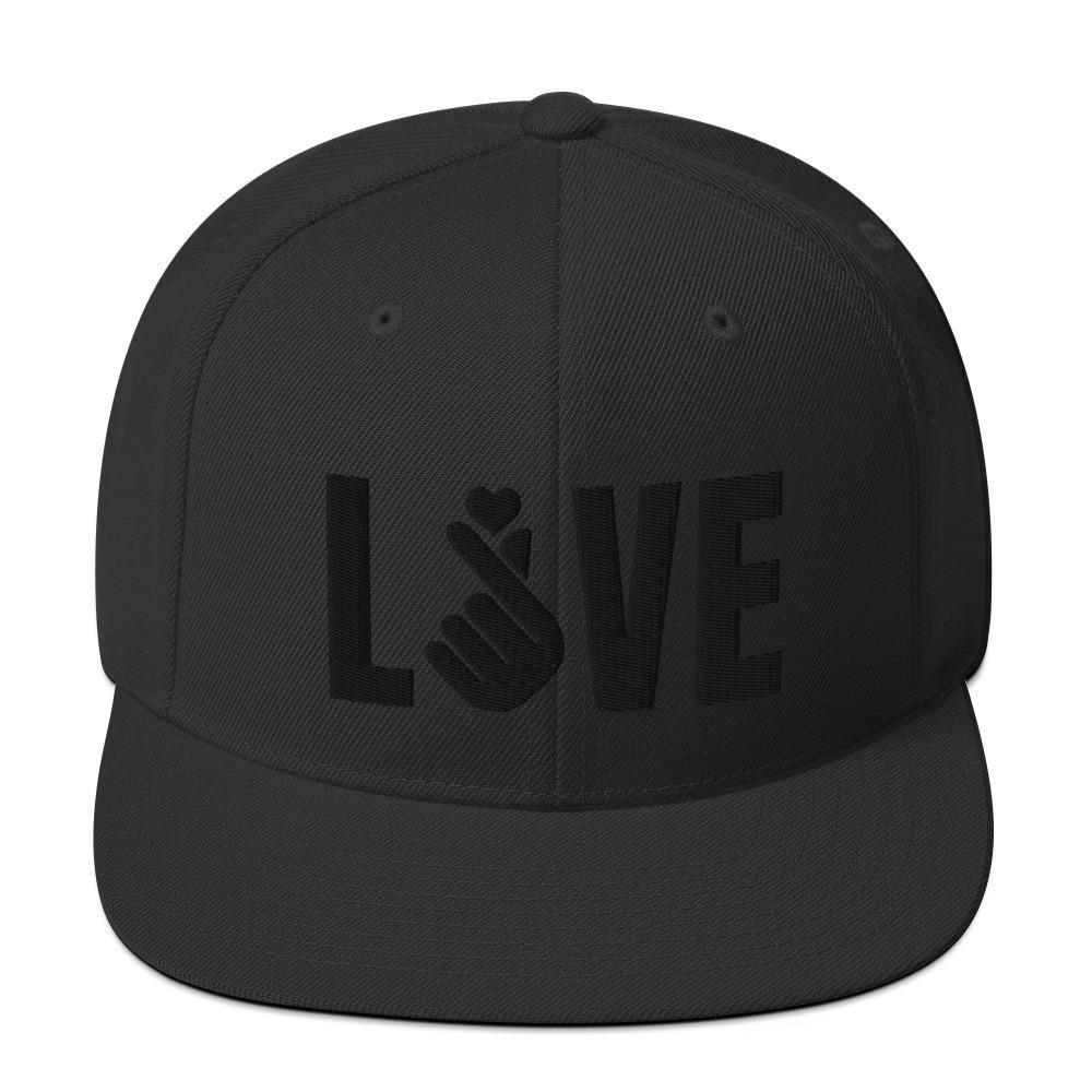 3D Puff Embroidered LOVE with Finger Heart (Black) Snapback Hat - Hot Like Kimchi