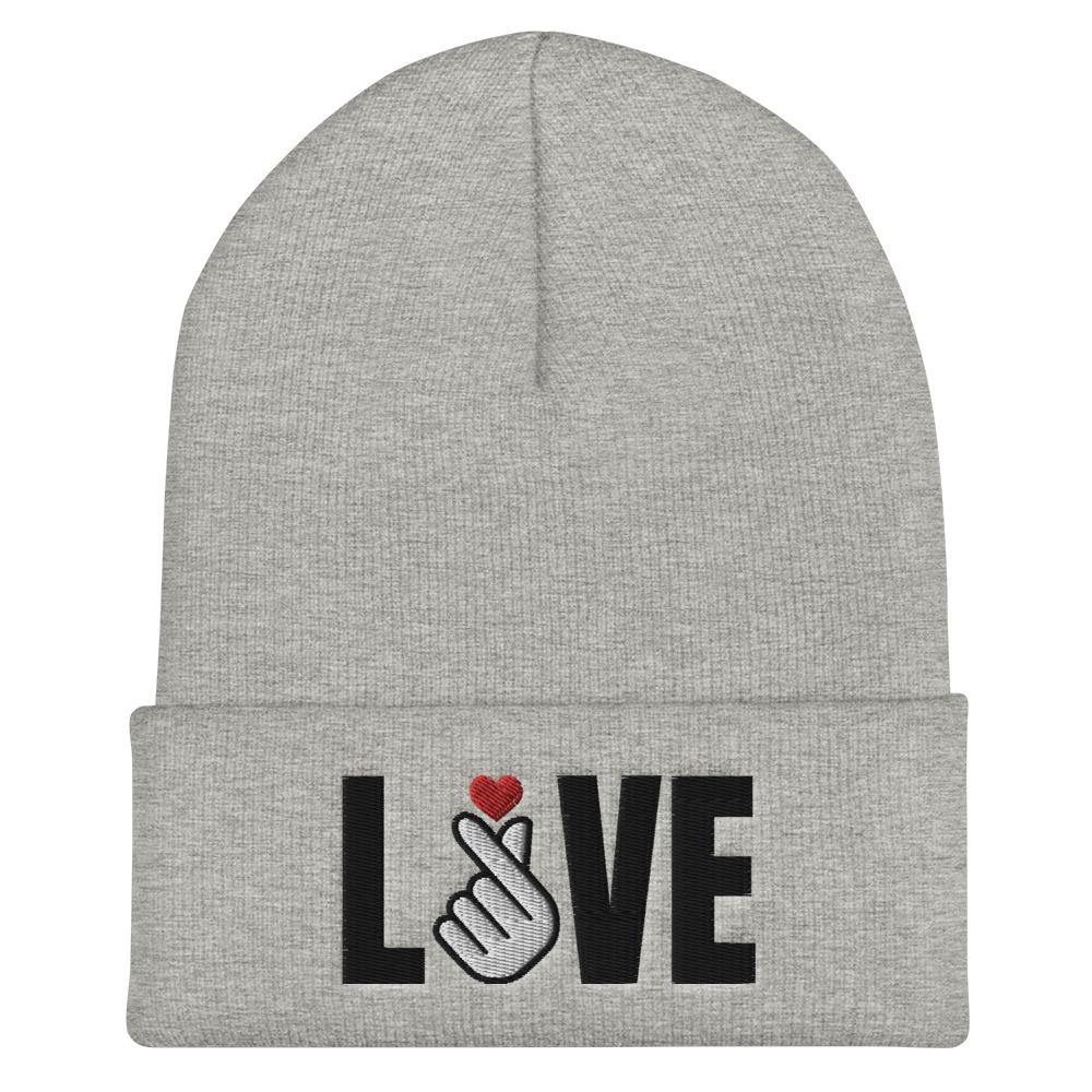 3D Puff Embroidered LOVE with Finger Heart Cuffed Beanie Cap - Hot Like Kimchi