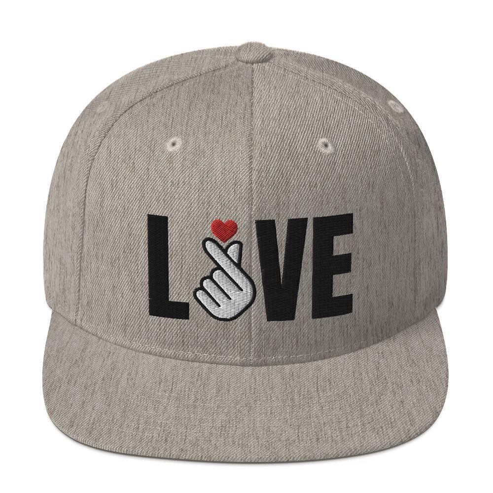 3D Puff Embroidered LOVE with Finger Heart (Red Heart) Snapback Hat - Hot Like Kimchi