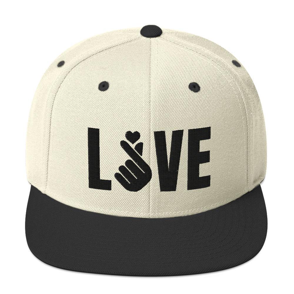 3D Puff Embroidered LOVE with Finger Heart (Black) Snapback Hat - Hot Like Kimchi