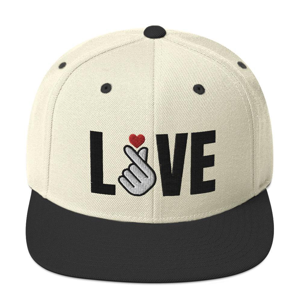 3D Puff Embroidered LOVE with Finger Heart (Red Heart) Snapback Hat - Hot Like Kimchi