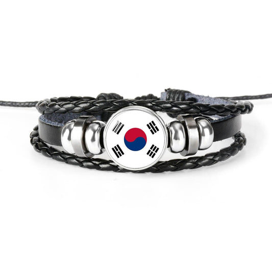 South Korea National Flag Adjustable Braided Leather Bracelet - Hot Like Kimchi
