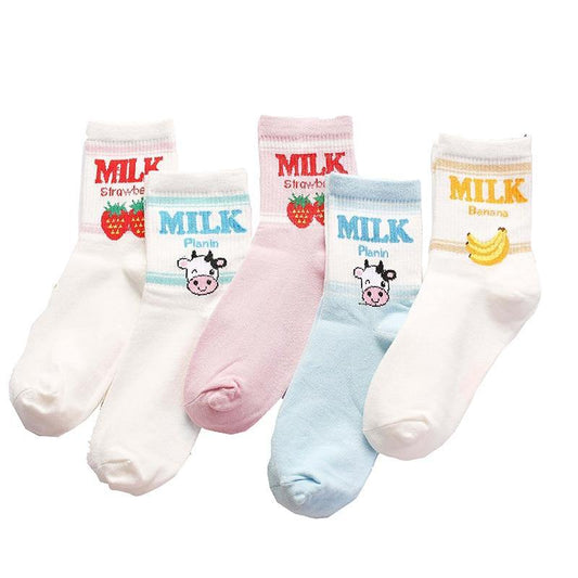 Fun Milk Flavor Design Crew Socks - Hot Like Kimchi