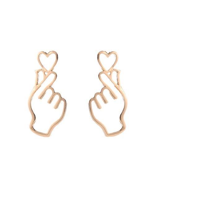 Hollowed Out Finger Heart Stud Dangle Earrings - Hot Like Kimchi