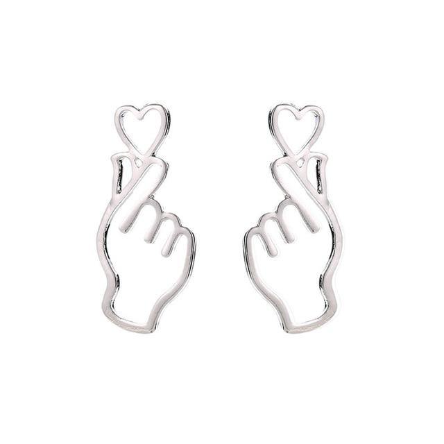 Hollowed Out Finger Heart Stud Dangle Earrings - Hot Like Kimchi
