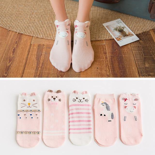 5 Pairs of Adorable Animal Pattern Socks - Hot Like Kimchi