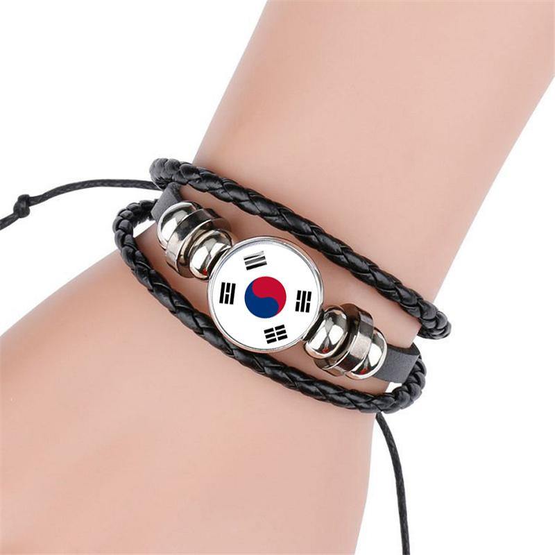 South Korea National Flag Adjustable Braided Leather Bracelet - Hot Like Kimchi