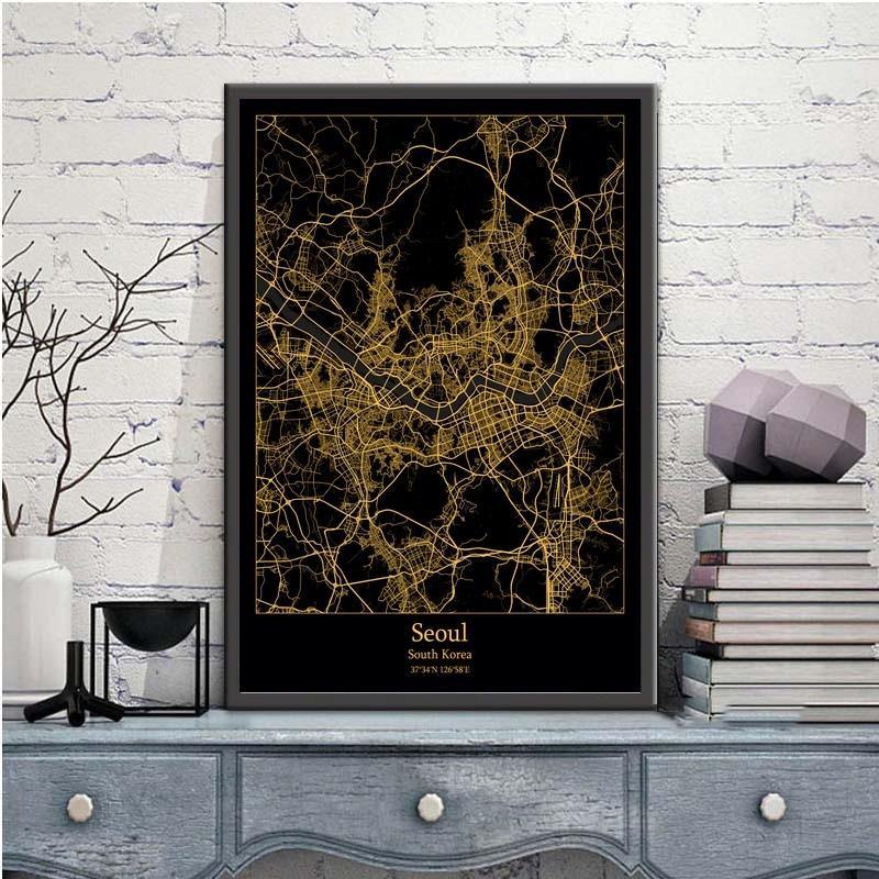 Seoul South Korea Black & Gold Map Wall Art - Hot Like Kimchi