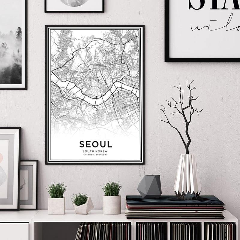 Latitude Longitude Seoul City Map Canvas Wall Art - Hot Like Kimchi